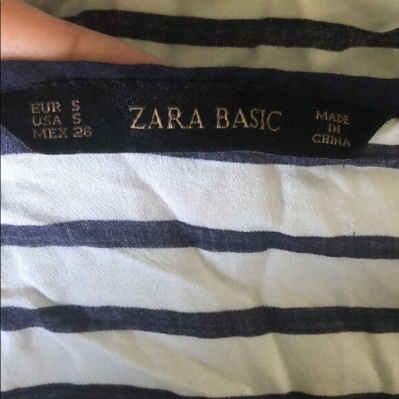Zara Basic White Navy Striped Long Sleeve Blouse - Picture 5 of 5